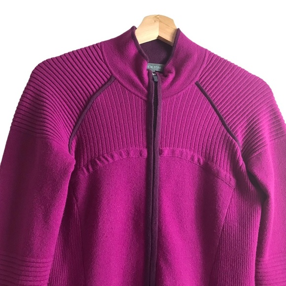 Title Nine‎ Small Wool Full Zip Mock Neck Magenta Sweater Jacket Thumbholes Golf - Picture 5 of 14